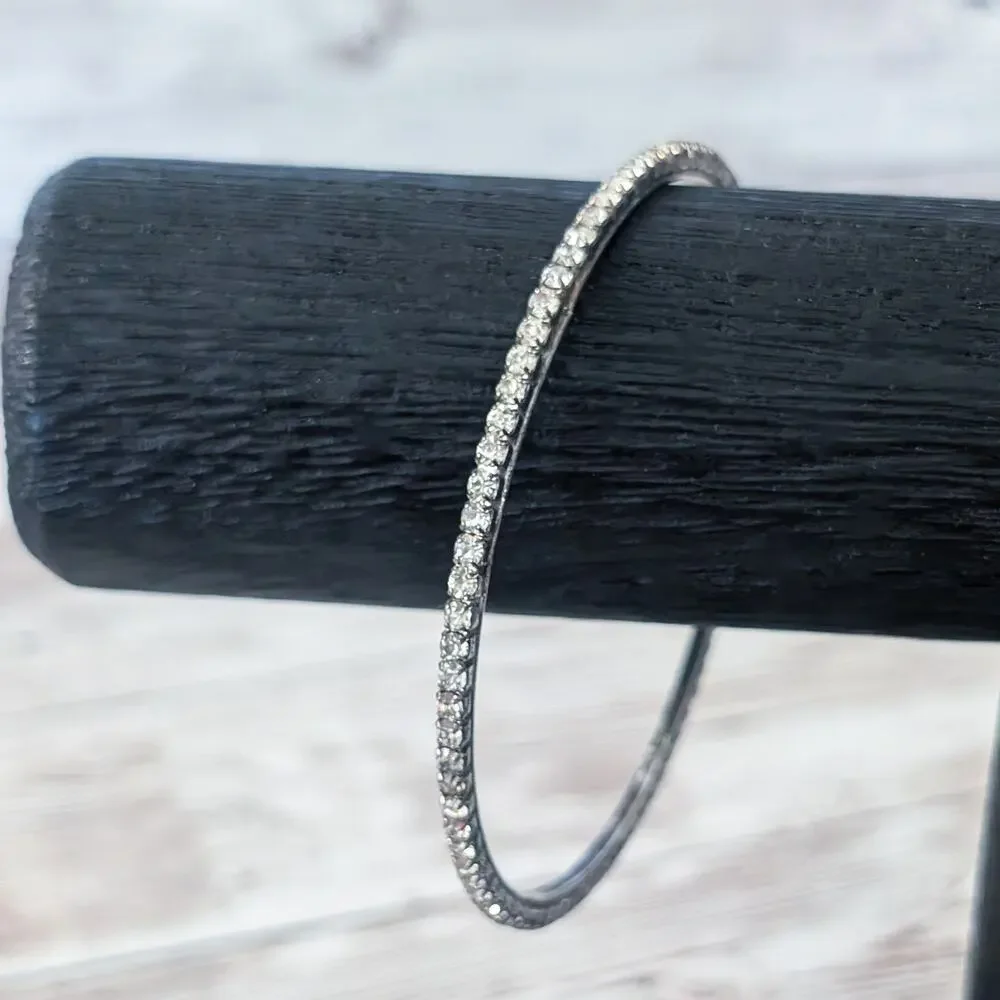 Clear Gem Bangle Bracelet - Tarnished Metal